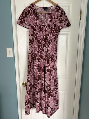 Cynthia Rowley Burgundy Maxi Dress with Pink Floral Print Size Medium
